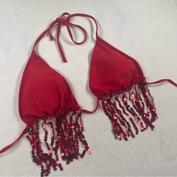 Other - Red Sequin Fringe Triangle Bikini Top tassel festival concert party
